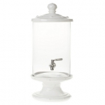 Berry & Thread Whitewash Beverage Dispenser For flawless party planning down to the last decorating detail, this clear glass container boasts a ceramic lid and pedestal in the versatile Whitewash Berry and Thread motif. This abundant dispenser adds just the right splash of understated elegance to any alfresco entertaining.